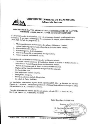 Buy degree from Université Lumière de Bujumbura