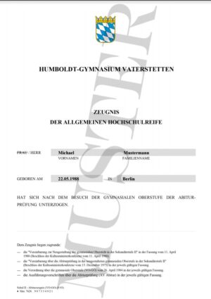 Buy high school diploma Humbold Gymnasium Vaterstetten online