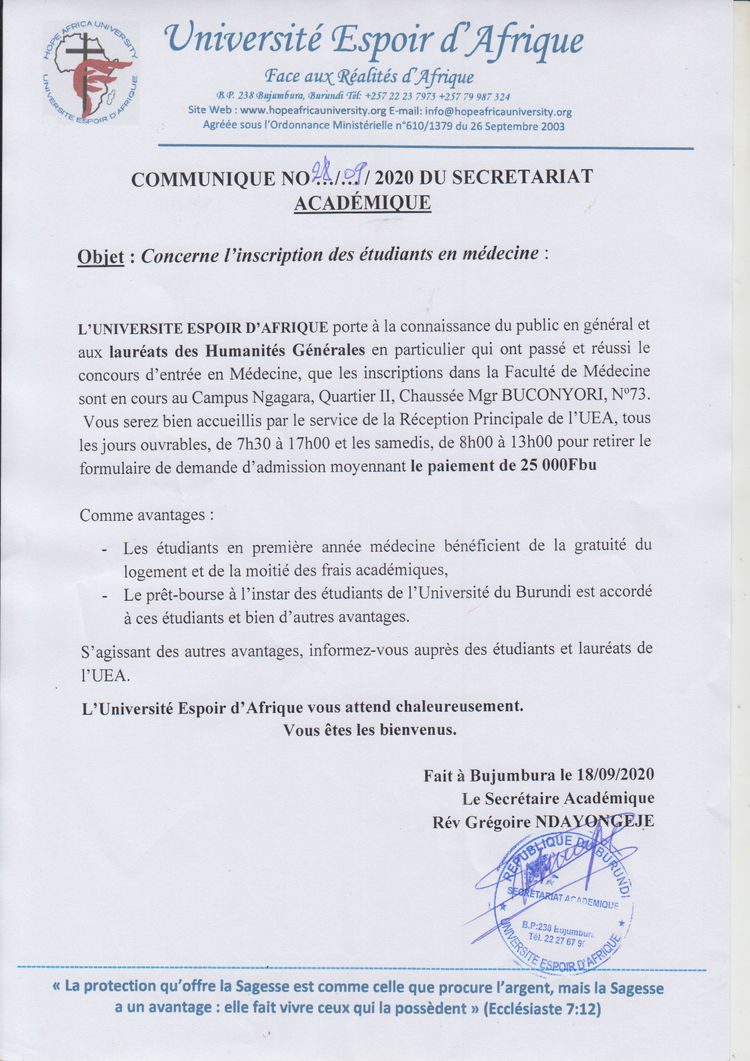Buy degree from Université Espoir d'Afrique