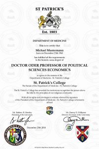 Buy PhD St. Patrick’s College online Doctor Diploma