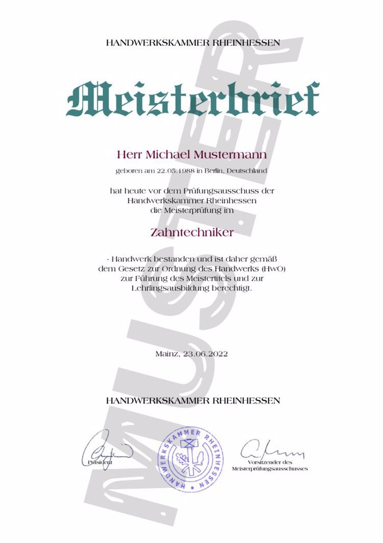 Buy Hair Dresser journeyman's letter + master's letter certificate online both with transcript letter