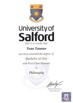 Salford University Bachelor Certifikate with Transcript